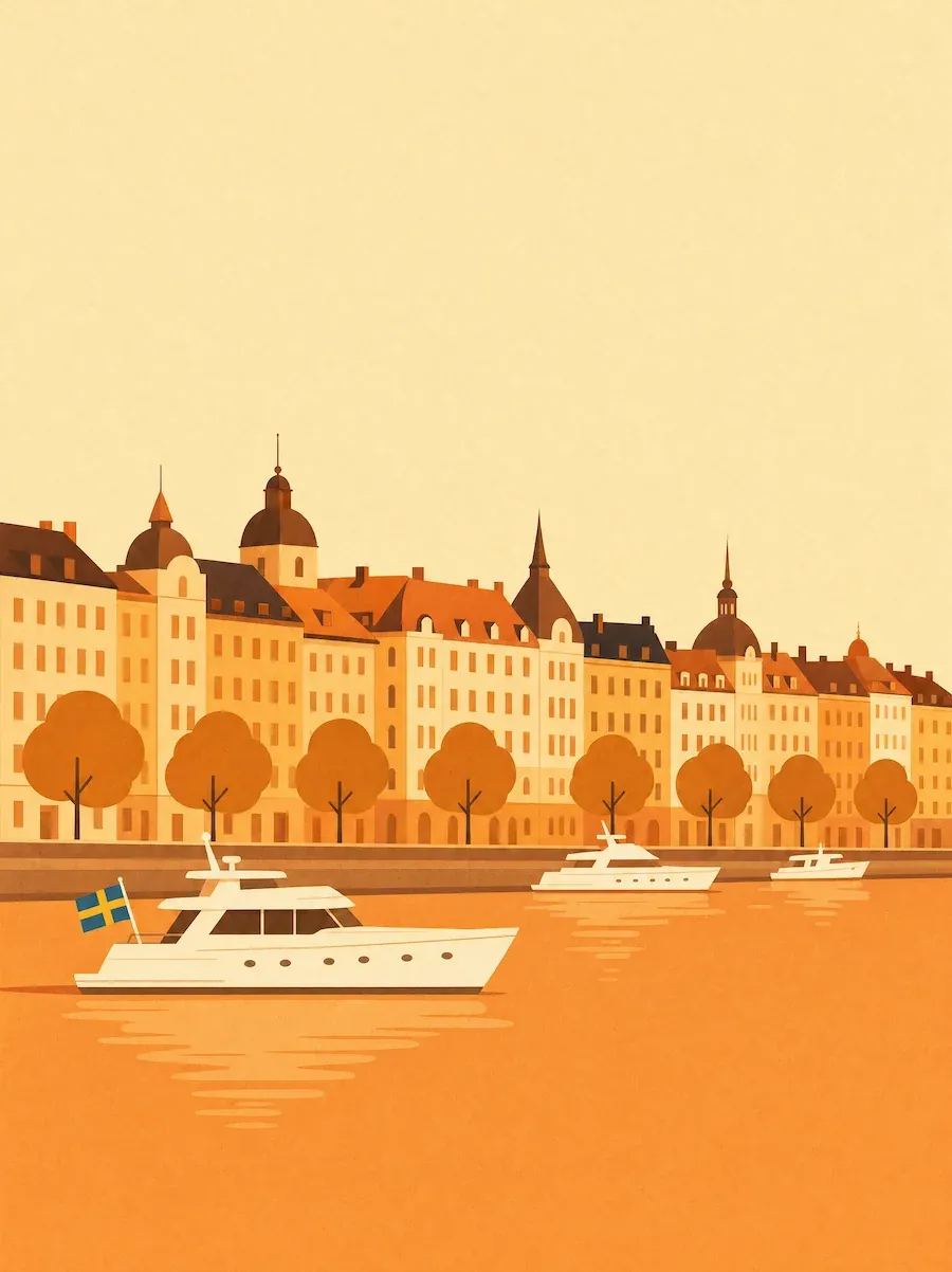 El paseo de Strandvägen en Estocolmo, con barcos en el agua